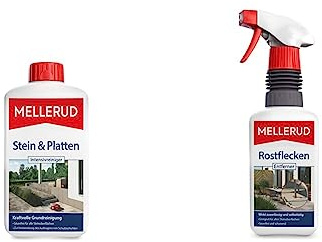 Mellerud Stein & Platten Intensivreiniger – Effizientes Reinigungsmittel zum Entfernen von Schmutz auf Allen Steinoberflächen im Außenbereich – 1 x 1 l & Rostflecken Entferner – 1 x 0,5 l