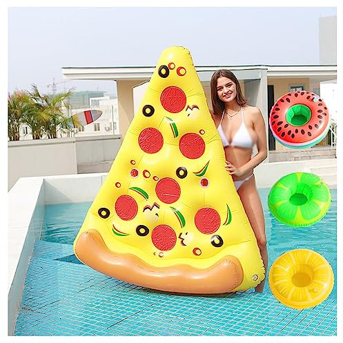 Flotador Gigante, Pizza Flotador Inflable del, con 3/6 portavasos hinchables para Piscina Agua Fiesta Playa Lago Natación,1PCS
