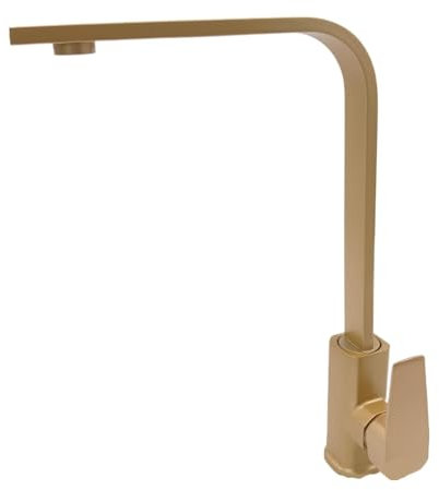 Fregadero de cocina, fregadero frío y caliente, grifo de fregadero inferior de cobre de aleación de zinc cuadrado dorado esmerilado con agua mezclada for el hogar