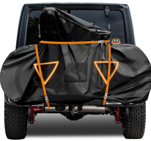 NEVERLAND Bike Cover for Transport on Rack, Bicycle Cover Outdoor Storage Waterproof All Seasons, 600D Oxford Materials, Travel Use for Car, Truck, RV, SUV - Light Night Reflectors for 2 Bikes
