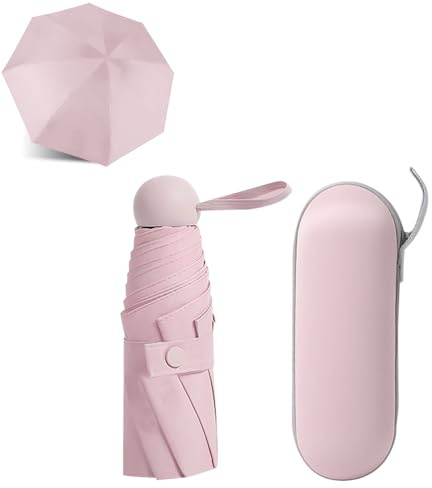 Dogmoon Reise Regenschirm, 8 Ribs Falten Reise Regenschirm mit Kapsel, Mini UV Faltend, Sonne UV Schutz, Taschenschirm für Männer und Frauen (Pink)
