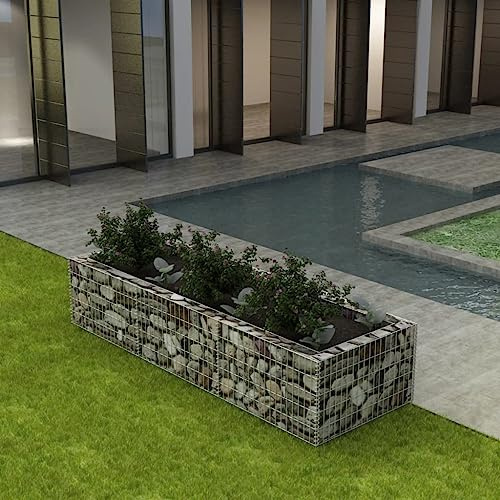 Tino Tech Gabionen-Hochbeet aus Verzinkter Stahl 270x90x50 cm Silber Steinkorb Gabionen Körbe Hochbeet Pflanzen Gartenmauer Gabione aus Metall Garten Gabione Pflanzenwand Gabionen Gitter