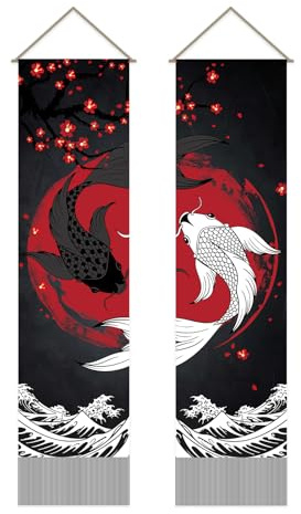 AHANDMAKER Confezione da 2 arazzi retrò Yin Yang Boemi verticali con nappa da appendere a parete, camera da letto, soggiorno, casa, 33 x 130 cm