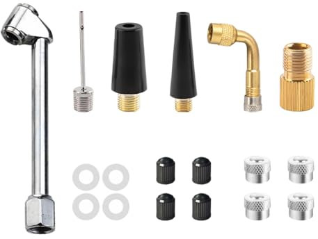 JNNJ Extensión De Válvula De Neumático, Válvula ángulo 90 ° con Extensiones Goma De La Válvula del Neumático Tapas, Extensores Vástago Válvulas Metal con Agujas Bomba Aire, para Coche Moto Bicicleta