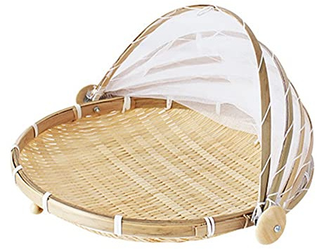 Juwaacoo Hand-Woven Food Tent Basket Tray Fruit Vegetable Bread Storage Basket Simple Atmosphere Outdoor Picnic Mesh Net Cover