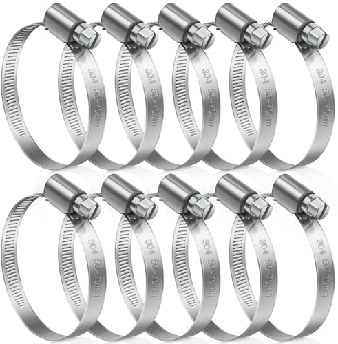 JatilEr Schlauchschellen 50-70mm, 8 Stück Einstellbare Schlauchklemme Edelstahl 304 Schlauchschelle Set Schlauchbinder, Rohrschellen für Auto, Industrie, Verbinden und Sichern von Rohrleitungen
