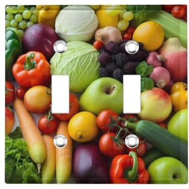 Frutta e verdura fresca 2 bande doppia interruttore copertura decorativa interruttore luce piastra elettrica per camera da letto cucina decorazione casa 11,4 x 11,7 cm