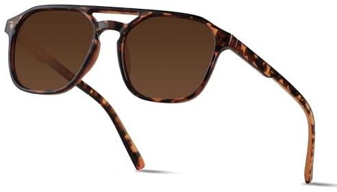 ANDWOOD Trendy Aviator Polarized Sunglasses Men Women Square 70s Stylish Frame Sun Glasses Rectangle Shades Tortoise