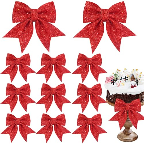 Weihnachtsschleifen 12 Stück Rote Schleifen Weihnachtsbaum Glitzer Schleifen Weihnachtsbaumschmuck Weihnachten Schleifen Weihnachtsbaum Bogen Schleife Schleifen Deko für Weihnachtskranz Geschenke Deko