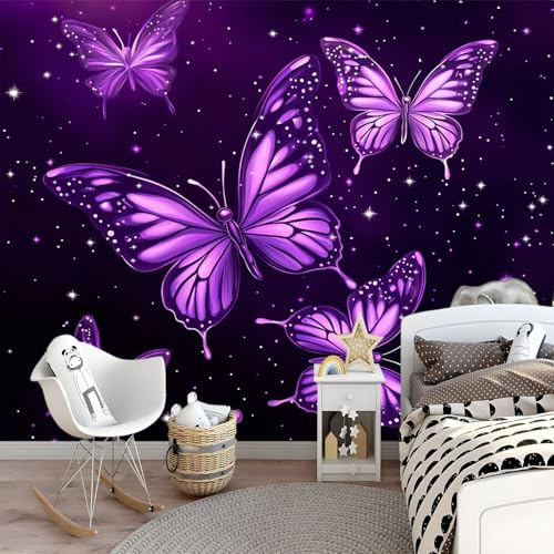 Art Fototapete Weltraum lila Schmetterling Tapete 300 x 210 cm Tapeten Vliestapete Modern Wandtapete Wohnzimmer Schlafzimmer Kinderzimmer Wanddeko Motivtapeten