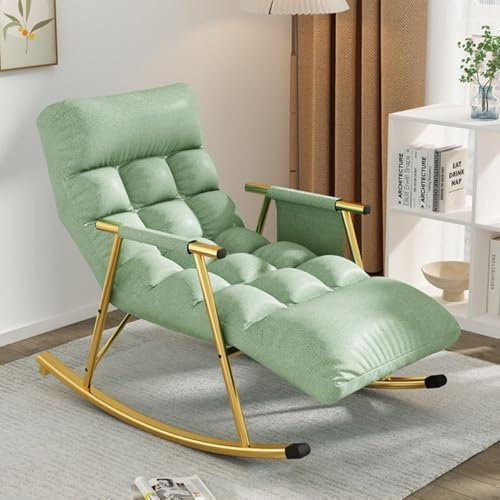 ZXFDMSWJ Schaukelstuhl für den Innenbereich, Liegestuhl für Erwachsene, moderner Akzentstuhl, Wohnzimmerstühle, Sessel, Rückenlehne verstellbar, Metallrahmen, Freizeitsofa, Schaukelstuhl (grün)