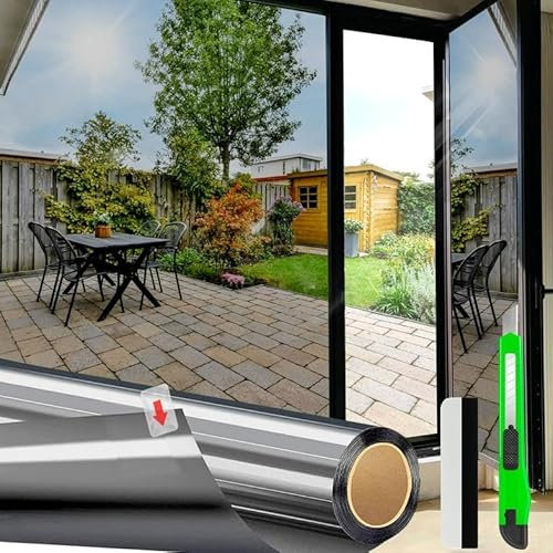 HONLONE Window Film Privacy Film For Glass Windows One Way Reflective Window Film Anti Glare Mirror Film For Window Tint Film Sun Blocker UV Film Black Silver For Home Office