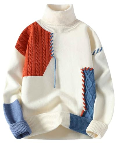 YOSUWOAI Jersey de punto para hombre, holgado, oversize, con cuello de tortuga, manga larga, cuello alto, cálido, grueso, jersey de invierno, cómodo, punto grueso, suéter suave de punto fino, O