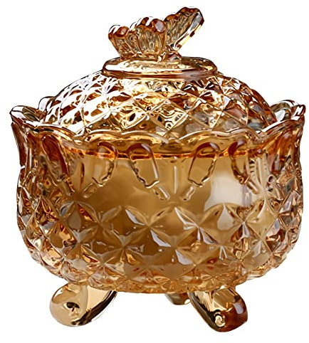 Aioneer Azucarero De Vidrio con Tapa En Forma De Mariposa, Plato De Dulces De Cristal, Plato para Joyas, Tarro De Vidrio, Tarros para Condimentos De Color Ámbar Transparente