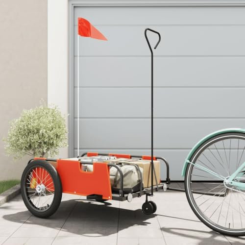 Xichuzi Fahrradanhänger Orange und Schwarz Oxford-Gewebe & Eisen, Fahrrad Anhänger, Lastenanhänger, Handwagen, Fahrrad-lastenanhänger, Lastenfahrrad - 94194