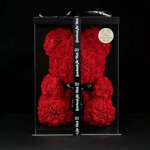 Bärgeschenk Big Classic Rosen Bär 40cm aus Ewigen Rosen in Geschenkbox (Hellrot)
