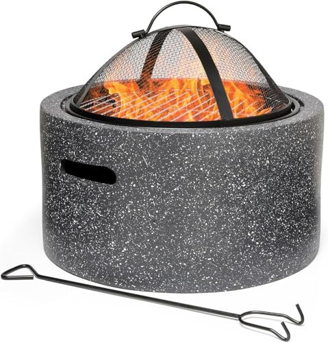 Braciere da patio, piccolo falò, leggero e rotondo, con griglia per barbecue, griglia per carbone, bacino per carbone, copertura a griglia, coperchio da tavolo, forconi, barbecue, falò (B)