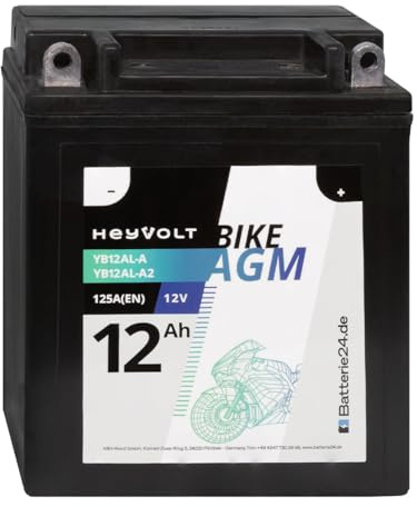 HeyVolt Motorradbatterie 12V 12Ah YB12AL-A YB12AL-A2 BIKE AGM