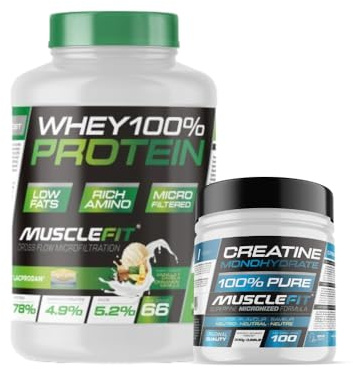 MuscleFit - Pack Whey 100% Protein 2kg Sabor Vainilla y Canela + Creatina 300g