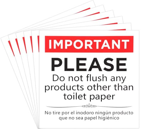 AOZUO 6Pcs Please Do Not Flush Stickers, 6x 6 Do Not Flush Any Products Other Than Toilet Paper Sign Bathroom Sign No tire por el inodoro ningún producto que no sea papel higiénico