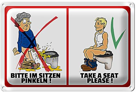 Cartello per WC divertente, si prega di fare pipì quando si è seduti, Take a Seat Please | 30 x 20 cm