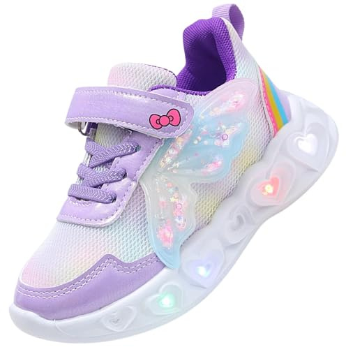 ZOUPREME Zapatillas Elsa Deportivas Luces para Niñas, Zapatos Princesa Luminosas para Niños, Girls Casual Sports Shoes Sneaker (B2-Purple-Mesh,30)