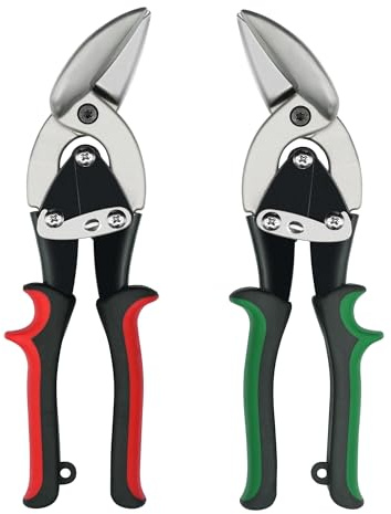 Axelord 2Pcs Left and Right Regular Tin Cutting Shears Metal Cutter with Comfort Grip and Safety Lock Suitable For Cutting Thin, Moderately Hard Metal Materials