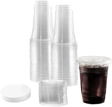 Lot de 50 gobelets fête réutilisables pour café glacé, slushies, desserts, milkshakes et boissons froides avec couvercles et papier étanche
