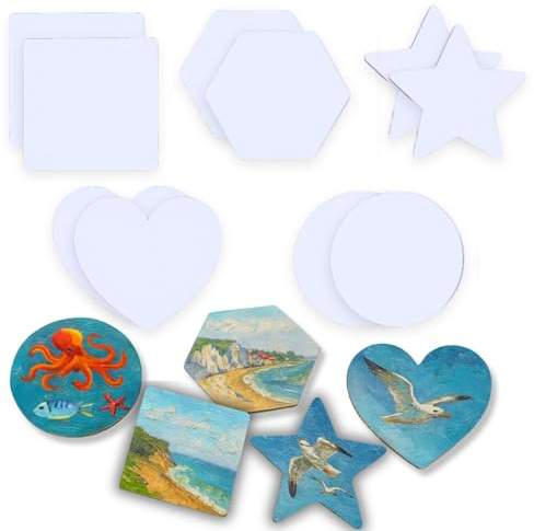 ARTME Mini Magnetic Canvases 10 Pack, 5 Shapes, 7.5cm Arts and Crafts Set | Round, Hexagon, Heart, Square, Star - Art & Crafts Oil Paint, Acrylic, Markers