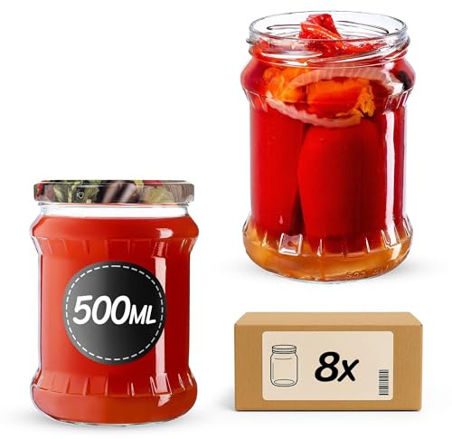 KADAX Tarros de conservas de 500 ml, con tapa de rosca fi82 mm, tarros para conservas de frutas, verduras, miel y conservas (tomates, 8 unidades)