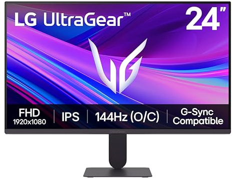 LG 24G411A-B 24-inch Ultragear Full HD (1920 x 1080) IPS Gaming Monitor, 144Hz (O/C), 1ms MBR, NVIDIA G-Sync Compatible, AMD FreeSync, HDR10, HDMI, DisplayPort, Slim Stand, Black