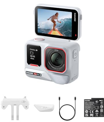 Insta360 Ace Pro 2 Blanc Arctique - Caméra d'action 8K Objectif Leica | Camera moto, appareil photo capteur 1/1,3, HDR 4K, écran rabattable, audio pro, étanche, pour vlog, moto, sport, voyage, ski