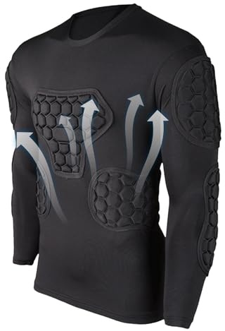 Maglia da portiere con imbottitura - Top a compressione a maniche lunghe ad alte prestazioni, maglia protettiva da calcio da indossare sotto altri indumenti | Imbottitura rinforzata con materiale