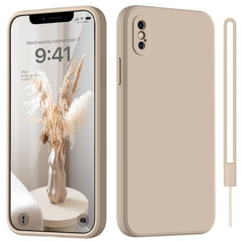HGH für iPhone X/XS Hülle Silikon mit Lanyard, Handyhülle für iPhone X/XS Dünn Rundumschutz mit Microfiber-Innenfutter Kratzfest Schutzhülle Case 5.8 Khaki