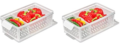 OXO Good Grips Conserva Prodotti Freschi: Contenitore Medio: Mantiene Frutta e Verdura Fresche Più a Lungo + Divisore Regolabile + Cesto Rimovibile per Circolazione dell'Aria (Confezione da 2)