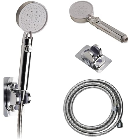 Doccetta Multiuso con Pulsante Stop Acqua, Tubo Flessibile 1,5 m e Supporto Adesivo Senza Forare – Ideale per WC, Bidet, Pulizia Bagno, Lavaggio Animali e Uso Quotidiano