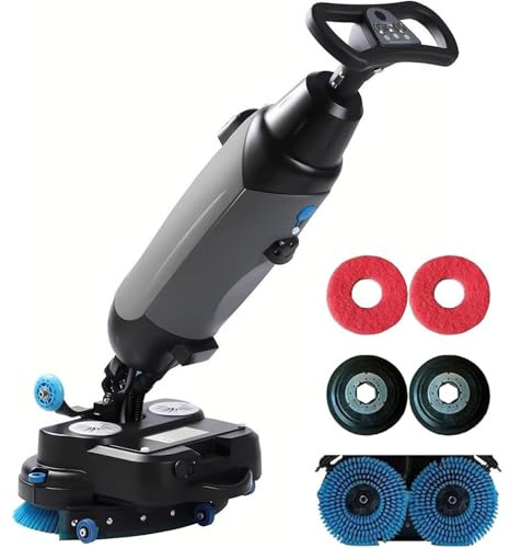 Balai autolaveuse électrique sans fil, double brosse rotative à 360°, autoporté et rechargeable, capacité de nettoyage de 1 200 m²/h, idéal pour écoles, bureaux, hôpitaux et villas, gris.