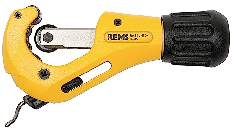 REMS RAS Cu-INOX (mit Teleskopspindel, mit 4 spezialgehärteten Gegendruckrollen, ergonomischer Drehgriff, einfacher Schneidradwechsel, Rohrabschneider) 113350 R