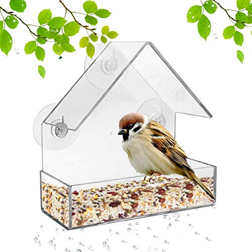 Parkland Set of 2 Clear Acrylic Glass Window Bird Feeder Table Seed Peanut Tray Hanging Perspex Clear Transparent Viewing Small Compact with 3 Suctions Cups