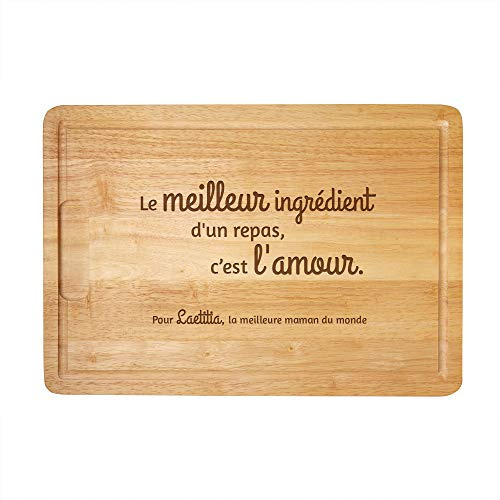 Casa Vivente Grande Planche à découper Bois, Gravure Le Meilleur ingrédient, Meilleure Maman, Personnalisée avec Nom, Collecteur de jus, Accessoire de Cuisine, Idée Cadeau, Femme, 40,5 x 28,5 x 2 cm