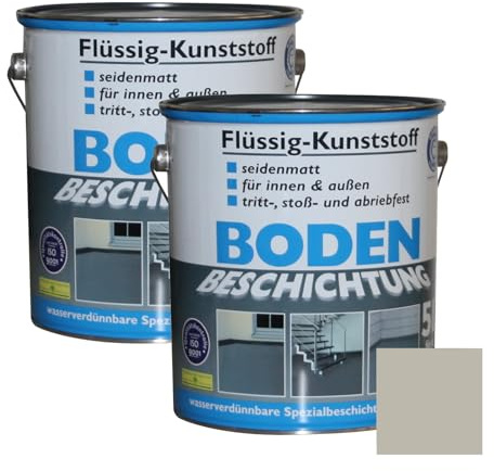 Dynamic24 10 Liter Flüssig Kunststoff 2x 5L Acryl Bodenbeschichtung 100m² Betonfarbe Beton Beschichtung (Kieselgrau)