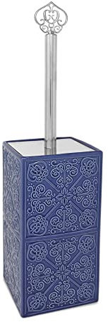Deblanch | Escobilla baño-WC-Inodoro | Serie Alcazaba | Cerámica | Color Azul | Cepillo Negro Desmontable | Estilo árabe | 13 cm Largo x 13 cm Ancho x 38 cm Alto