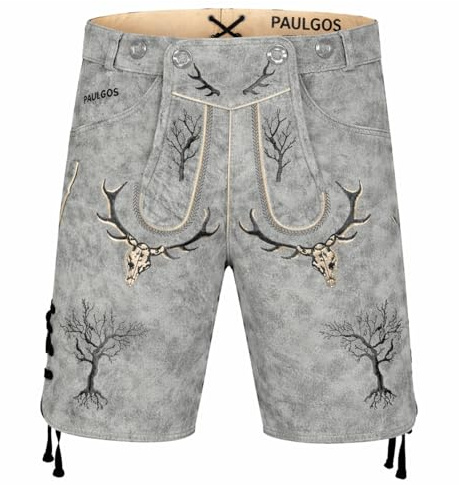 PAULGOS Herren Trachten Lederhose HK6 Antik + Träger, Echtes Leder, Gr. 44-60