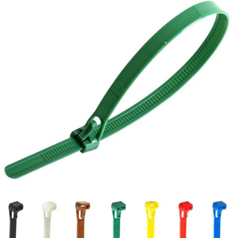 Gocableties Kabelbinder Wiederverschließbar grün, 250 mm x 7,6 mm, 100 Stück, Premiumqualität Wiederlösbar, Wiederverwendbar Set