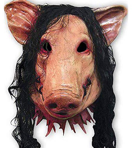 Qchomee Schweinemaske Halloween Tiermaske Erwachsene Schweinekopfmaske mit Haaren Schwein Gesichtsmaske Horror Kopfmaske Realistische Tiermaske für Halloween Karneval Party Dekoration