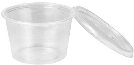 tradingbay24 Dressingbecher mit Deckel, PP rund 100 ml Ø 7 cm, 4,4 cm transparent tbU95271 Saucenbecher Gastrobecher Sambalschalen Feinkost, 50 Stück