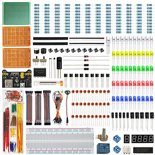 WayinTop Electronics Component Fun Kit w/E-Book, Upgraded Electronic Starter Kit with Breadboard Jumper Wires Kit, PCB Soldering Kit, LEDs & Resisitor Kit for Arduino/for Raspberry pi/ESP32/ESP8266