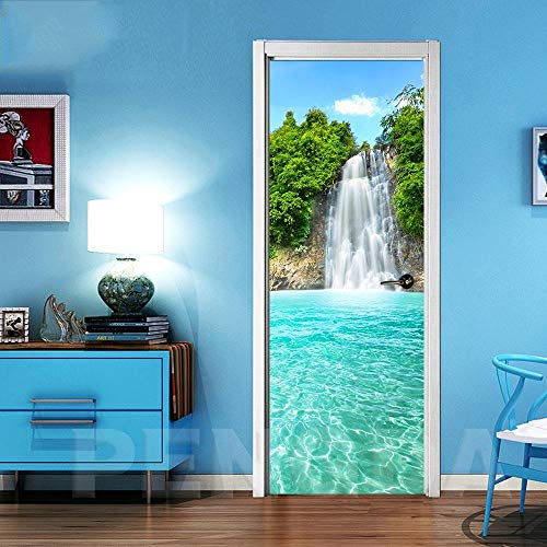 XXXCH 3D TürTapete - Wasserfall Baumlandschaft 88x200cm Türtapete selbstklebend - Fototapete Türfolie Poster - Meer Aufkleber DIY Selbstklebende Wandbild PVC Wasserdichte