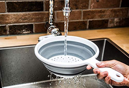 Excellent Houseware Plegable Colador Tamiz de Silicona Ahorra Espacio, Es Fácil de Limpiar Usado como Colador de Pasta, Colador, Colador de Cocina Blanco Gris Blanco Azul Blanco Verde Ø 22cm - Gris