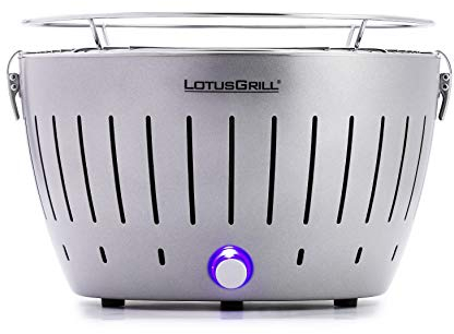 LotusGrill Classic Silber Metallic G340 Sonderfarbe - der raucharme Holzkohlegrill/Tischgrill mit USB-Anschluß